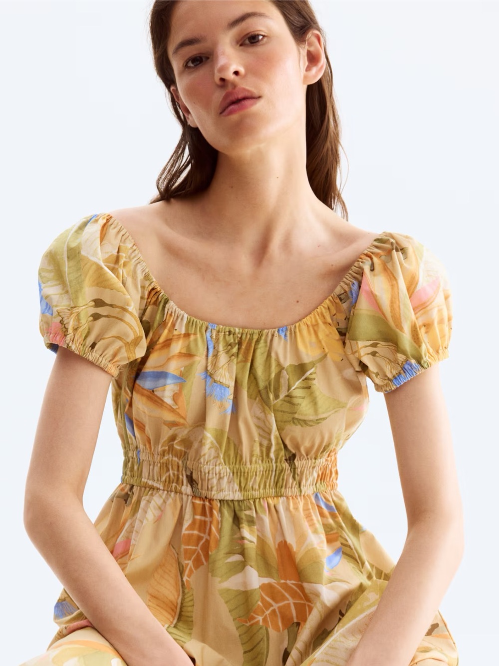 NWT H&M Tropical Print Cotton Poplin Midi Dress